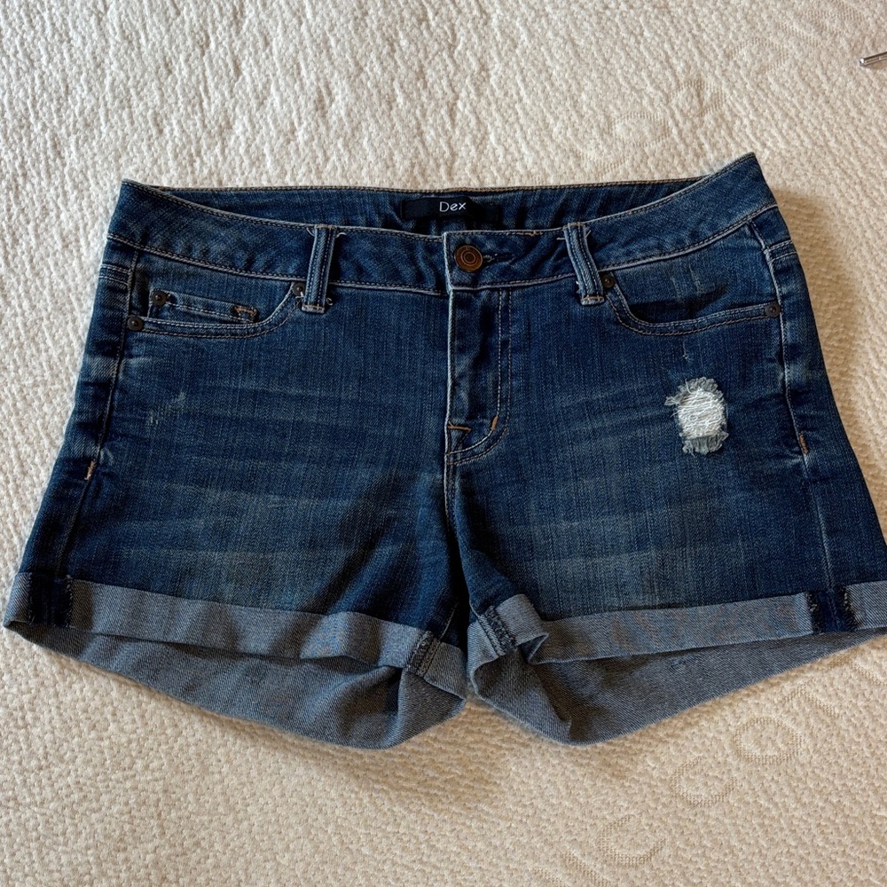 Dex Dark Blue Denim Rolled-Cuff Jean Shorts